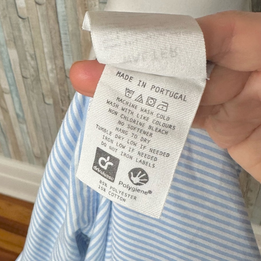 System of Motion 14 10 Blue Stripe Walter Shirt Button Down Top Travel Career - Picture 10 of 13